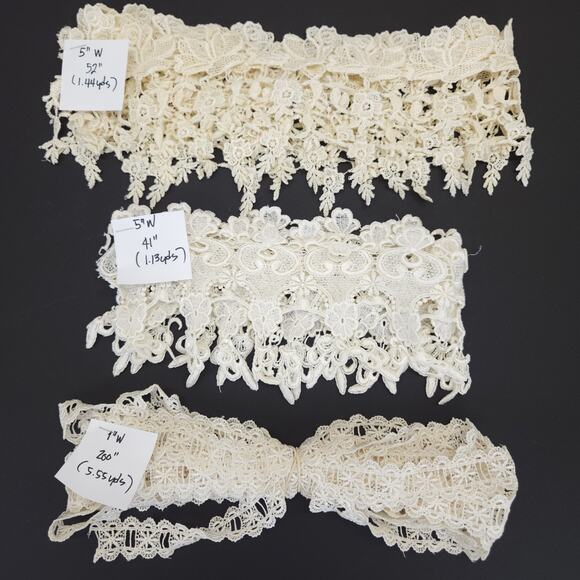 VTG Venice Lace Trims Remnants Applique Ecru Bridal Sewing Mixed Media 26pcs - Picture 4 of 11